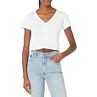 Angie Women's V-Neck Rouched Crop T-Shirt