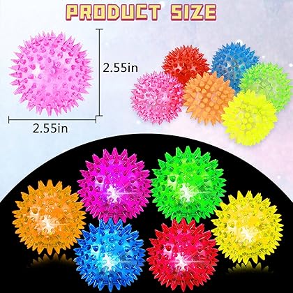 Bouncy Light Up Ball for Kids - LED Flashing Spiky Sensory Stress Balls for Toddlers 1-3 2.55inch Fidget Sensory Toys Glow in The Dark for Party Favors Student Gifts School Rewards
