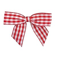 Reliant Ribbon 5163-695-05C Gingham Check Twist Tie Bows Bows, 7/8 Inch X 100 Pieces, Red/White