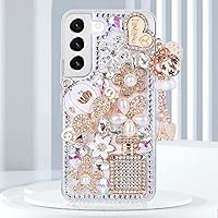 Guppy for Galaxy S23 Bling Case, 3D Bling Shiny Rhinestone Diamond Crystal Pearl Handmade Pendant Iron Tower Pumpkin Car Flowers Soft Protective Anti-Fall Case for Galaxy S23(Clear)