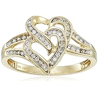 Amazon Essentials 10K Yellow Gold Diamond Two Hearts Ring (1/10 cttw) (previously Amazon Collection)