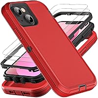 for iPhone 13 Mini Case, Military Grade 3 in 1 Heavy Duty Shockproof/Drop Proof/Dust Proof Case with 2Pcs Tempered Glass Screen Protector (Red/Black)