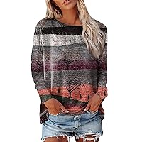 Fall Shirts Women's Fashion Casual Long Sleeve Print Round Neck Pullover Top Blouse