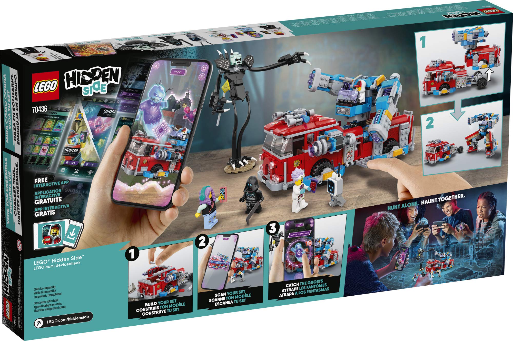 LEGO Hidden Side Phantom Fire Truck 3000 70436, Augmented Reality (AR) Fire Truck Toy, App-Driven Ghost-Hunting Kit, Includes a Mecha Robot, 5 Minifigures and a Harbinger Figure (760 Pieces)