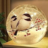 Glass Ball LED Night Lamp with Timer (6 Hour On/18 Hour Off), Showcasing 2 Birds on a Tree - 5.9 inch Battery Powered Lights Globe lamp Christmas Lights for Festive Decor and Girls Gift
