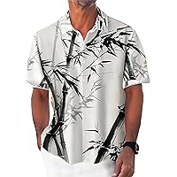 Men's Hawaiian Shirt Short Sleeves Bamboo Printed Button Down Summer Beach Casual Shirts