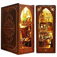 Spilay DIY Dollhouse Miniature Book Nook Assemble Kit,3D Wooden Puzzle Bookshelf Insert Decor with Sensor Light Music Box, Bookends Model Build-Creativity Kit for Adults Women Birthday Gift (SL06)