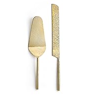 Essentials Cake Serving 2-Piece Stainless Steel Set with Decorative Handles Perfect for Dessert Lovers Parties Entertaining Gifts and More Tube Gold Medium