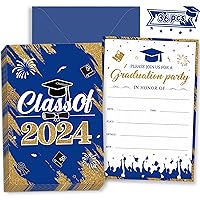 Graduation Party Invitations 36 PCS 2024 Blue Gold Invite Cards with Envelopes Announcement Card for Class of 2024 College University Celebration