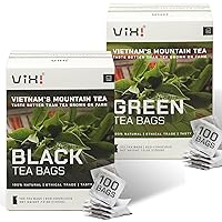 VIXI Green Tea and Black Tea Bag, Vietnam's Mountain Tea, Taste Better than Tea Grown on Farm, 100% Natural from Ancient Tea Tree for Hot and Cold Brew (Total 200 Bags)