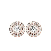 Certified 14K Gold Stud Earring in Round Cut Moissanite Diamond (0.83 ct) Round Cut Natural Diamond (1.14 ct) With White/Yellow/Rose Gold Stud Earring For Women