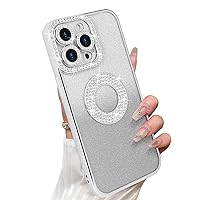 Losin for iPhone 15 Pro Max Bling Case Women Girls Luxury Gradient Glitter Diamond Case Sparkle Rhinestone Camera Lens Protection Soft Silicone Shockproof Cover for iPhone 15 Pro Max 6.7 inch, Silver