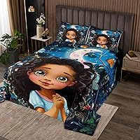 Feelyou Cute Black Girl Quilted Coverlet Queen Size, African American Black Girl Coverlet Set Girl Bedspread African American Black Girl Quilted 3Pcs