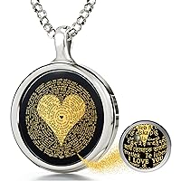 NanoStyle I Love You Necklace Inscribed with the Romantic Words in 120 Different Languages in Miniature Text of Pure Gold on Onyx Pendant for Women, 18