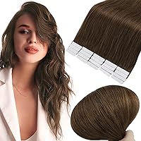 Full Shine Brown Tape in Hair Extensions 12 Inch Tape in Human Hair Color 4 Middle Brown Real Human Hair Tape in Extensions 30 Gram 20 Pcs Skin Weft Tape Extensions for Women