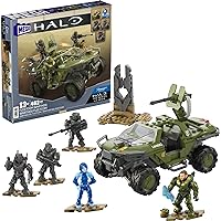MEGA Halo Building Toys Set, FLEETCOM Warthog ATV Vehicle with 469 Pieces, 5 Poseable Micro Action Figures and Accessories