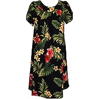 RJC Women's Tropical Summer Hibiscus Tea Length Hawaiian Muumuu House Dress Black 2X