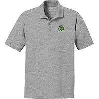 St Patricks Day Shamrock Patch Pocket Print Textured Polo