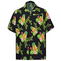 HAPPY BAY Men's Hawaiian Shirts Short Sleeve Button Down Shirt Mens Tropical Shirts Casual Vacation Summer Party Caribbean Shirts for Men Funny S Pineapples, Black
