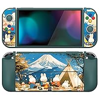 PlayVital ZealProtect Soft Protective Case for Nintendo Switch OLED, Flexible Protector Joycon Grip Cover for Nintendo Switch OLED with Thumb Grips & ABXY Direction Button Cap - Camping Bunnies