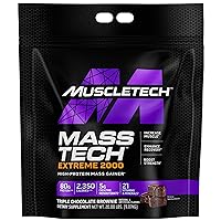 MuscleTech Mass Gainer Protein Powder, Mass-Tech Extreme 2000, Muscle Builder Whey Protein Powder, Protein + Creatine + Carb, Max-Protein Weight Gainer for Women & Men, Chocolate, 20 lbs