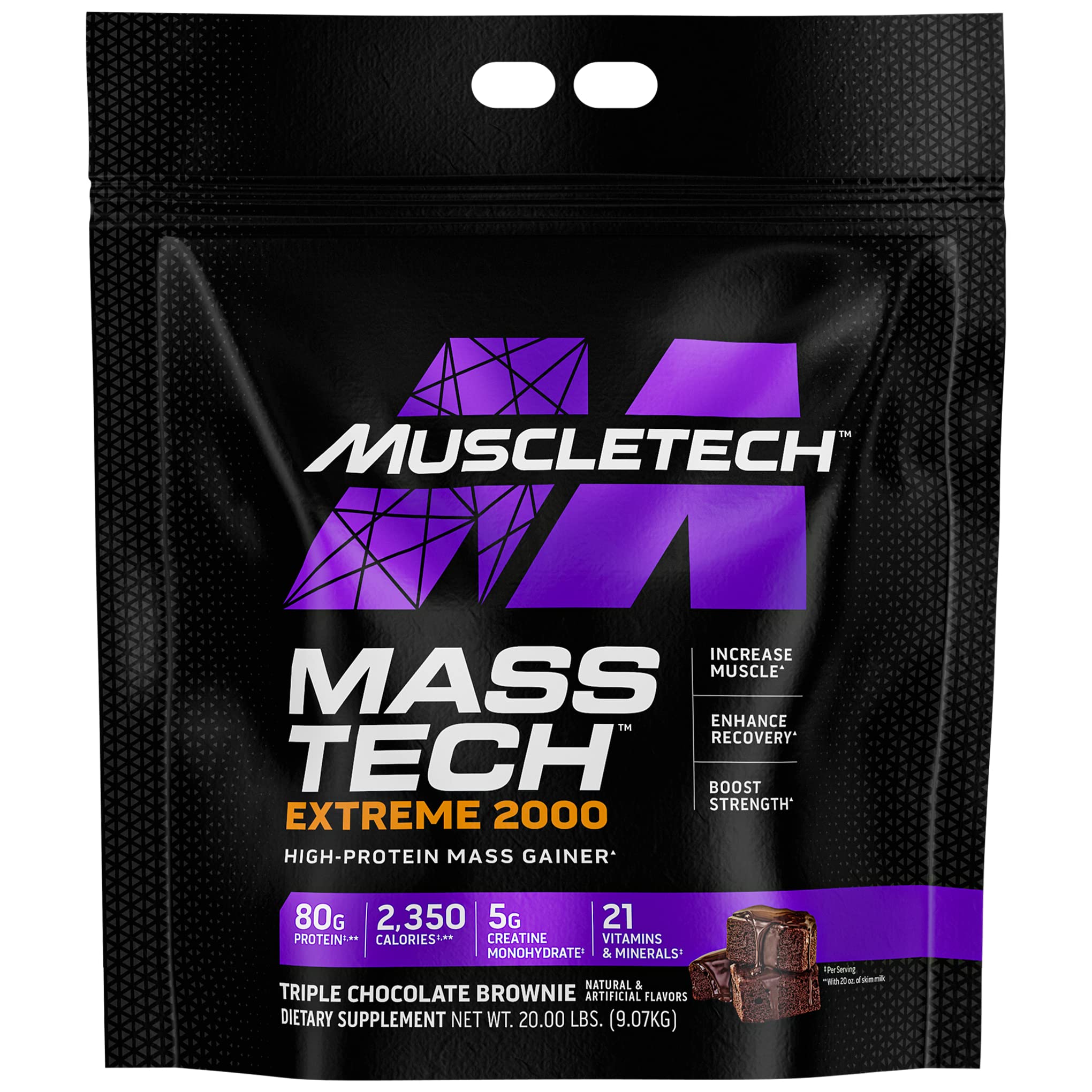 MuscleTech Mass Gainer Protein Powder, Mass-Tech Extreme 2000, Muscle Builder Whey Protein Powder, Protein + Creatine + Carbs, Max-Protein Weight Gainer for Women & Men, Triple Chocolate, 20 lbs