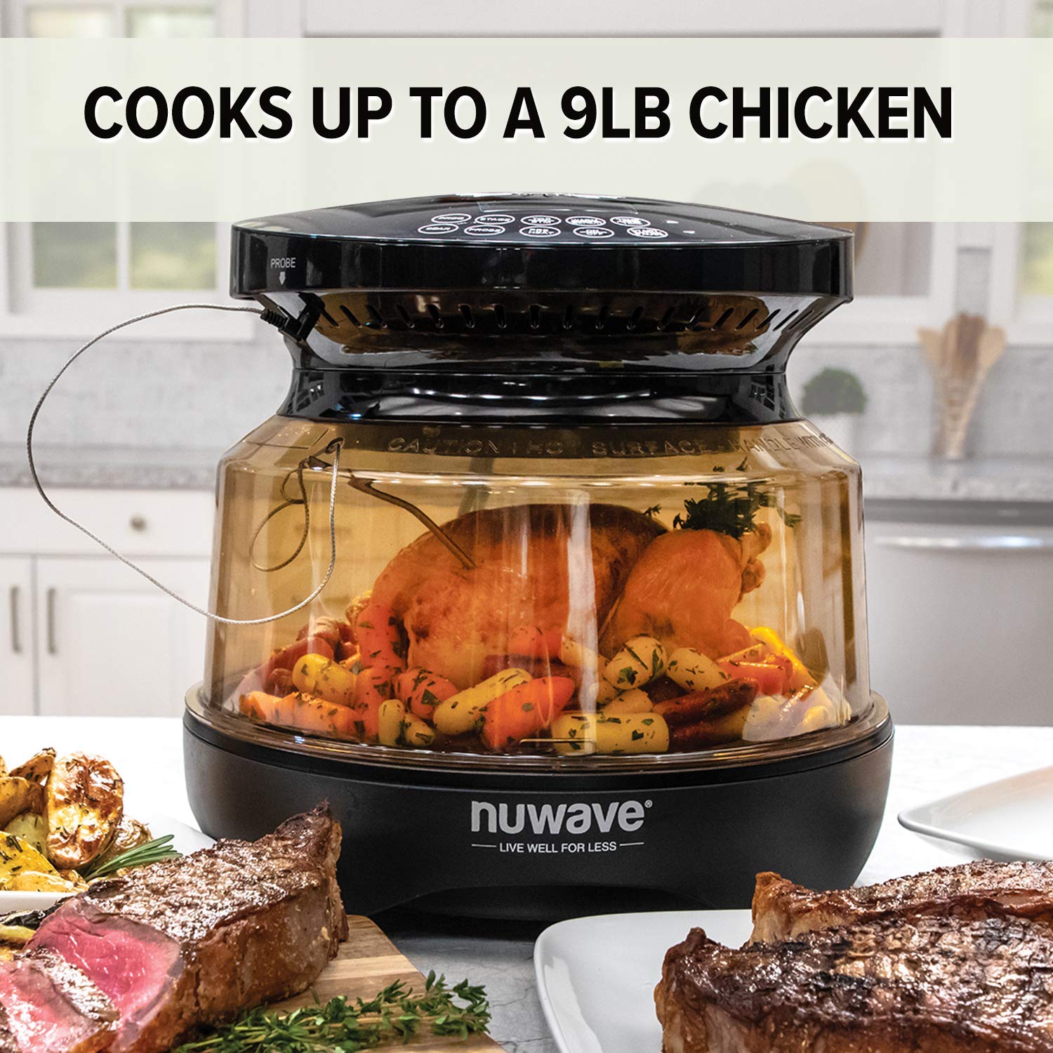 Nuwave Primo Grill Oven, New & Improved 2023, Countertop Toaster Oven Convection Top & Grill Bottom for Surround Cooking, Cook Frozen or Fresh, Smart Thermometer