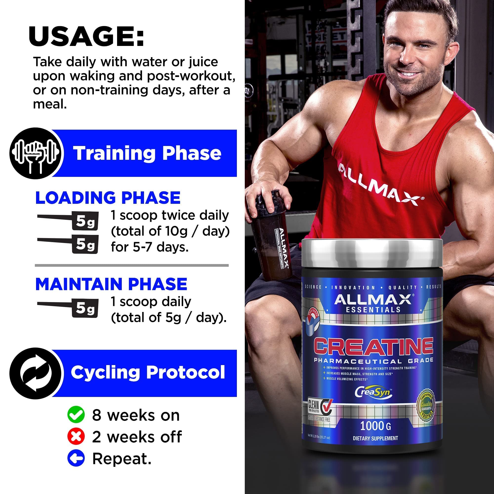 ALLMAX Essentials CREATINE - 400 g Powder - Improves Performance & Training Intensity - Vegan & Gluten Free - 80 Servings
