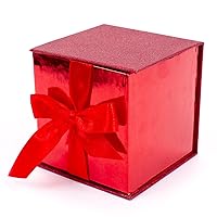 Hallmark Small Gift Box with Bow and Shredded Paper Fill (Red Signature 4 inch Gift Box with Glitter) for Birthdays, Graduations, Anniversaries, Christmas, Valentine's Day, All Occasion