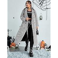 Women's Plus Size Jacket Plus Houndstooth Print Drop Shoulder Coat Autumn Lightweight Fashion (Color : Black and White, Size : 3X-Large)