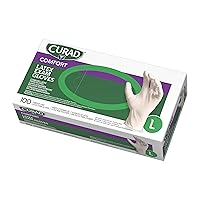 Curad Comfort Disposable Medical Latex Gloves, Powder Free Latex Gloves are Textured, Large, 100 Count