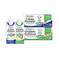 Orgain Clean Protein Shake, Grass Fed Dairy, Vanilla Bean (Pack of 12) and Orgain Organic Nutritional Protein Shake, Strawberries & Cream (Pack of 12)