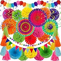 ZERODECO Party Decorations, 41 Pcs Multicoloured Papar Fans Pompoms Garlands String Tissue Paper Tassel for Fiesta Mexican Theme Cinco De Mayo Coco Carnivals Festivals Birthday Party