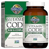 Vitamin K2 and K1, Vitamin Code Vegan K Complex Vitamin for Bone Strength and Heart Health, Vitamin K1 and K2, Omega Rich Flax Seed Oil, Trace Minerals, Probiotics, 60 Day Supply