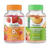 Lifeable Vitamin D 10000 IU + Turmeric Curcumin, Gummies Bundle - Great Tasting, Vitamin Supplement, Gluten Free, GMO Free, Chewable Gummy