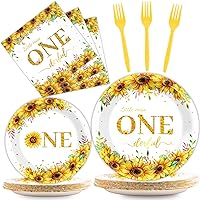 Sunflower 1st Birthday Party Supplies Serve 24 for Baby Girl Little Miss Onederful Sun Flower Disposable Paper Plates and Napkins First Birthday Party Tableware Decorations,96Pcs