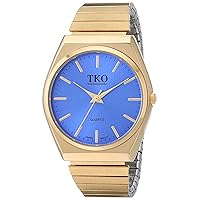 TKO Gold Blue Watch Expansion Band Stainless Steel Stretch Thin Case Blue Face Dress Flex Vintage Watch TK649BL
