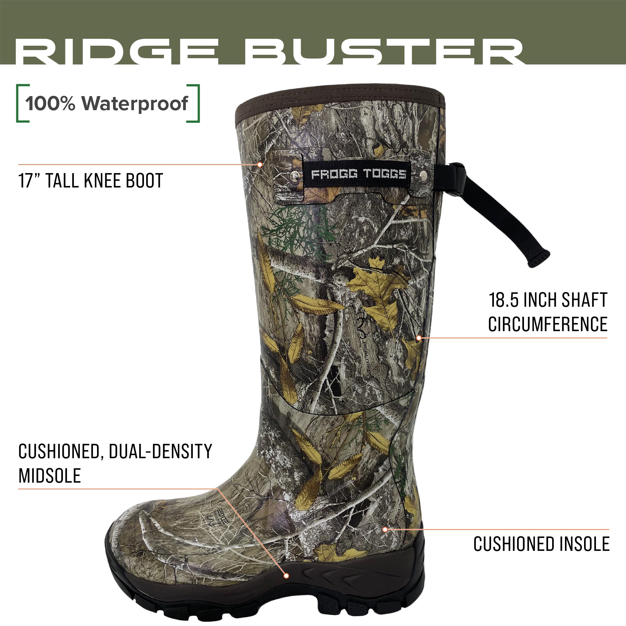 FROGG TOGGS Men's Ridge Buster, Snake Protection in a Rubber, Neoprene Waterproof Boot