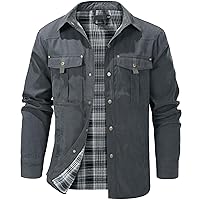 Mr.Stream Men's Lightweight Long Sleeved Snap Plaid Western Cowboy Flannel Lined Shirts Jackets