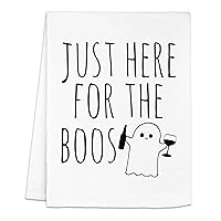 Funny Dish Towel, Just Here For The Boos Flour Sack Kitchen Towel, Sweet Housewarming Gift, Farmhouse Kitchen Decor, White or Gray (White)