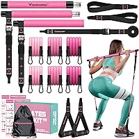 Home Gym Equipment, Large Compact Push Up Board, Portable Home Gym System  with Pilates Bar, Resistance Band, Ab Roller Wheel, Full Body Workout at