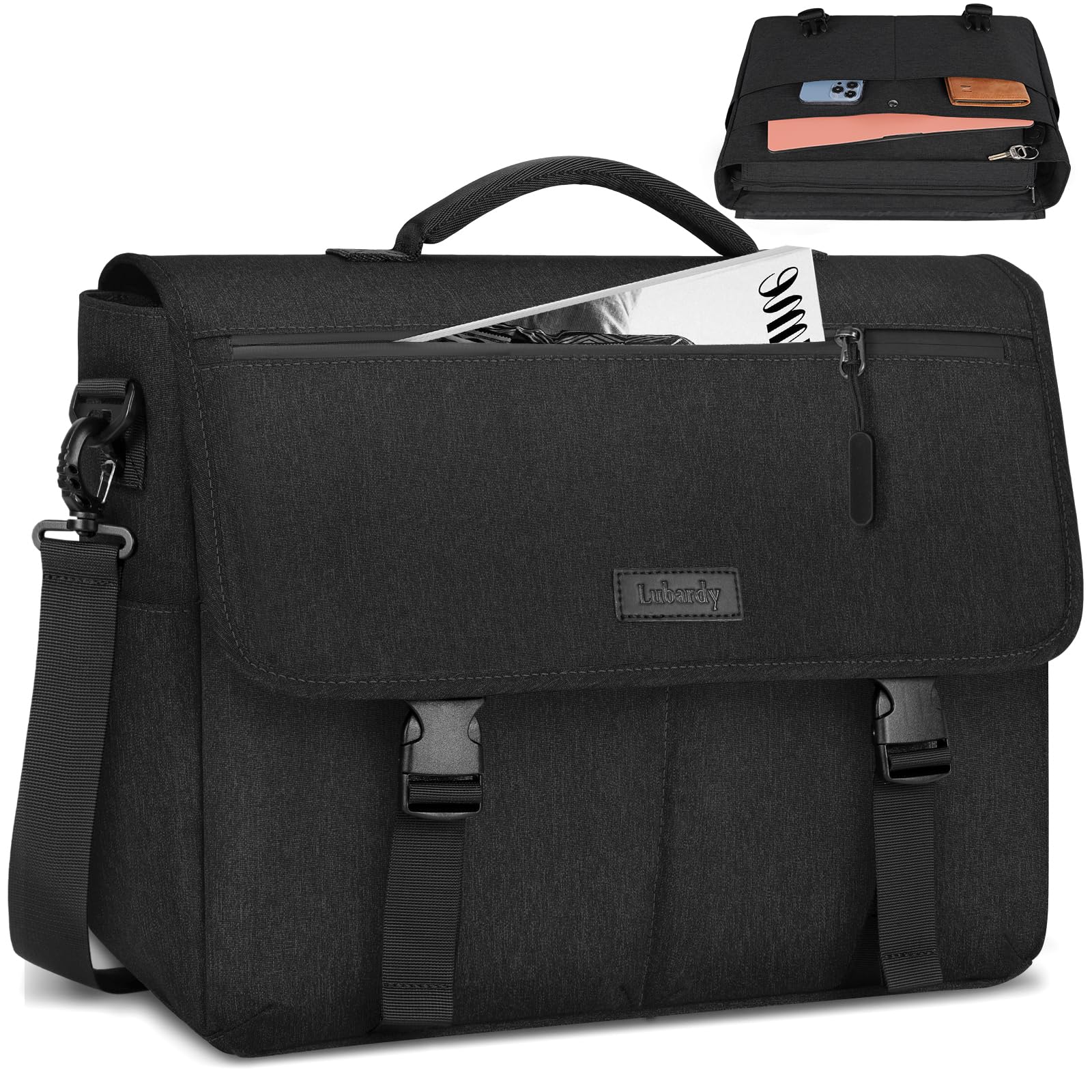 Lubardy Laptop Messenger Bag for Men 15.6 Inch Laptop Bag Waterproof Laptop Briefcase Large Lightweight Computer Bag Satchel Shoulder Bags for Work Business Travel College, Black