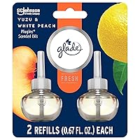 Glade PlugIns Refills Air Freshener, Scented and Essential Oils for Home and Bathroom, Yuzu & White Peach, Fresh Collection 1.34 Fl Oz, 2 Count