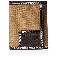 Timberland PRO Men's Canvas Leather RFID Trifold Wallet with Zippered Pockets