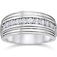 Pompeii3 10k White Gold 1/2Ct T.W. Round-Cut Natural Diamond Men's Wedding Ring High Polished Anniversary Mans Band