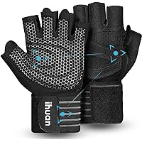 ihuan Ventilated Weight Lifting Gym Workout Gloves with Wrist Wrap Support for Men & Women, Full Palm Protection, for Weightlifting, Training, Fitness, Hanging, Pull ups