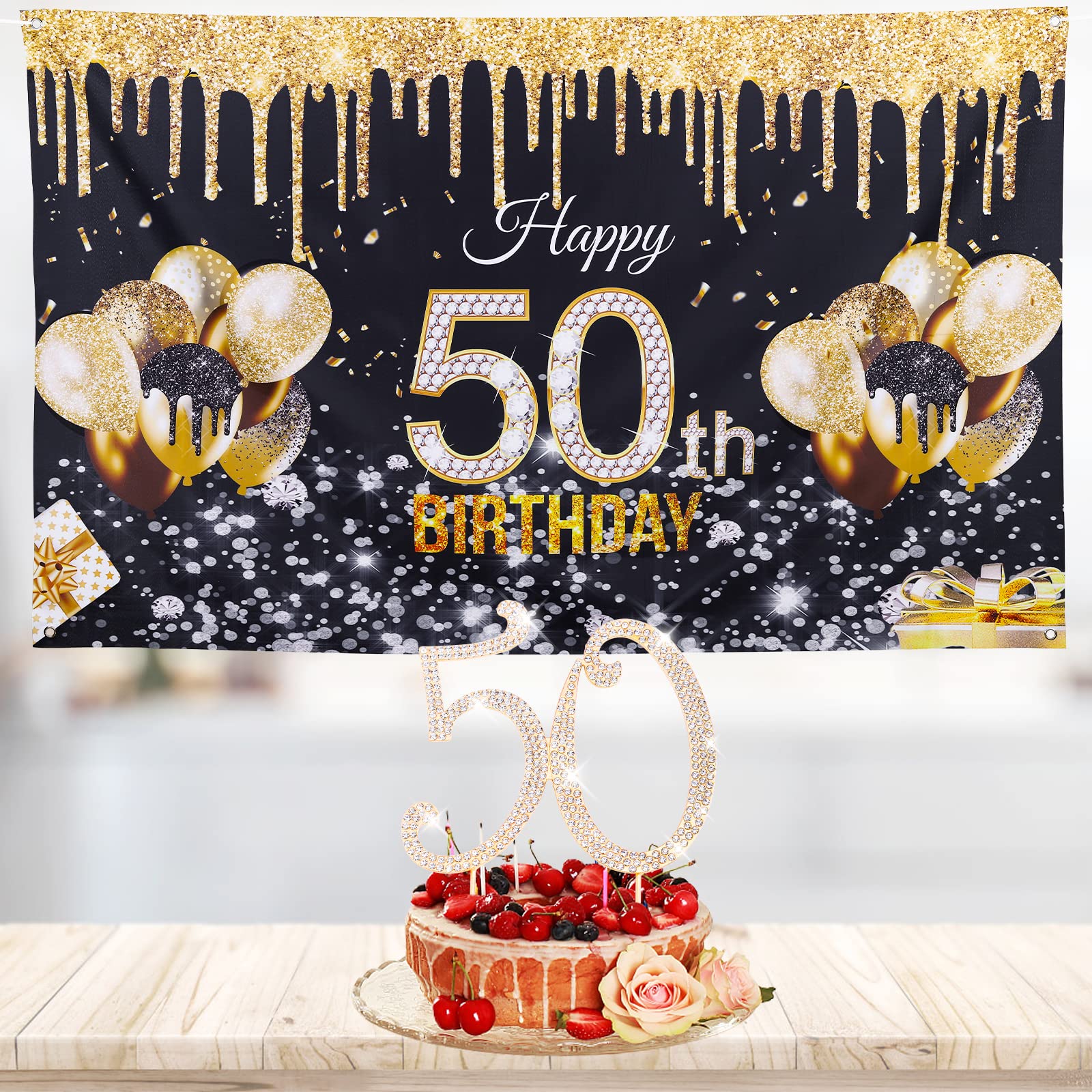 Mua 50th Brithday Background Banner with Diamond 50 Number Cake ...