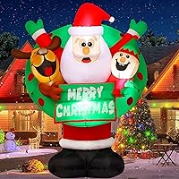 COMIN 7 FT Christmas Inflatables Santa Outdoor Decorations Blow Up Yard Reindeer and Elf with Built-in LEDs for Indoor Party Garden Lawn Decor