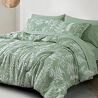 PHF 7 Pieces Queen Comforter Set, Ultra Soft Bed in A Bag Comforter & Sheet Set- Reversible Botanical Bedding Set Include Comforter, Pillow Shams, Flat Sheet, Fitted Sheet and Pillowcases, Sage Green
