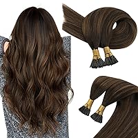 [2 Packs]Sunny Itip Hair Extensions Dark Brown Ombre Medium Brown Balayage Bundle with Wire Hair Extensions Same Color 20inch